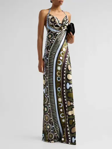 Pucci Women's L'Alba Printed Halter Maxi Dress - Khaki Blue | Thumbnail 2