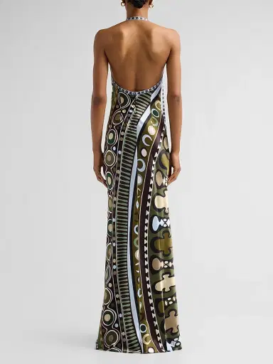 Pucci Women's L'Alba Printed Halter Maxi Dress - Khaki Blue | Thumbnail 3