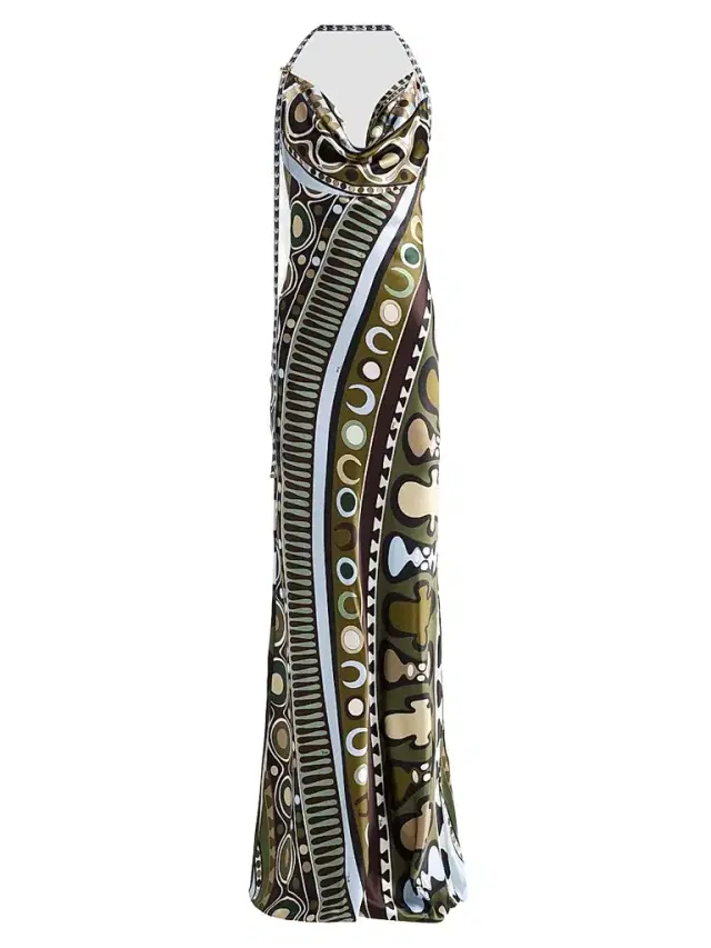 Pucci Women's L'Alba Printed Halter Maxi Dress - Khaki Blue