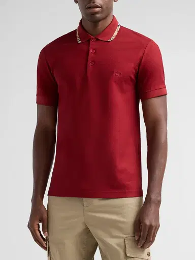 Burberry Men's Eddie Check Collar Polo Shirt - Auburn Brown - Size XXL | Thumbnail 4 Burberry Men's Eddie Check Collar Polo Shirt - Auburn Brown - Size XXL | Thumbnail 4