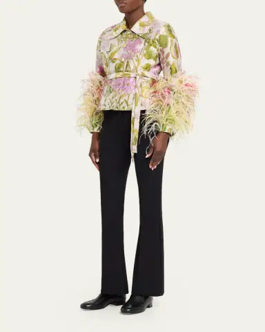Libertine Dianthus Jacquard Feather-Trim Single-Breasted Jacket | Thumbnail 2 Libertine Dianthus Jacquard Feather-Trim Single-Breasted Jacket | Thumbnail 2