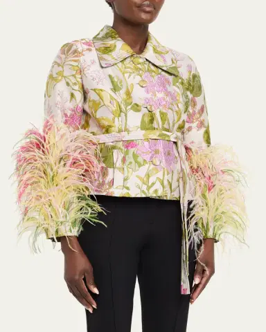 Libertine Dianthus Jacquard Feather-Trim Single-Breasted Jacket | Thumbnail 4 Libertine Dianthus Jacquard Feather-Trim Single-Breasted Jacket | Thumbnail 4