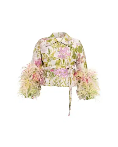 Libertine Dianthus Jacquard Feather-Trim Single-Breasted Jacket | Thumbnail 1 Libertine Dianthus Jacquard Feather-Trim Single-Breasted Jacket | Thumbnail 1