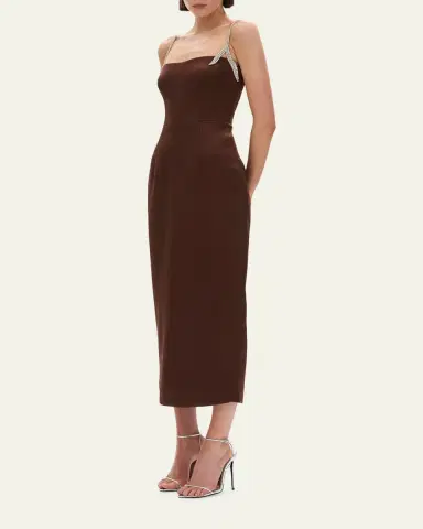 RACHEL GILBERT Leora Crystal-Strap Crepe Ankle Gown | Thumbnail 4 RACHEL GILBERT Leora Crystal-Strap Crepe Ankle Gown | Thumbnail 4