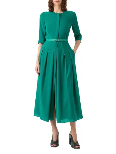 Akris Women's Belted Wool Pleated Midi-Dress - Tourmaline - Size 6 | Thumbnail 2