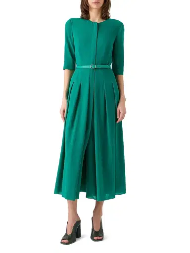 Akris Women's Belted Wool Pleated Midi-Dress - Tourmaline - Size 6 | Thumbnail 3