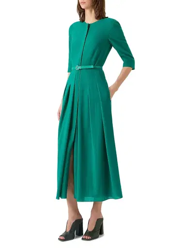 Akris Women's Belted Wool Pleated Midi-Dress - Tourmaline - Size 6 | Thumbnail 4
