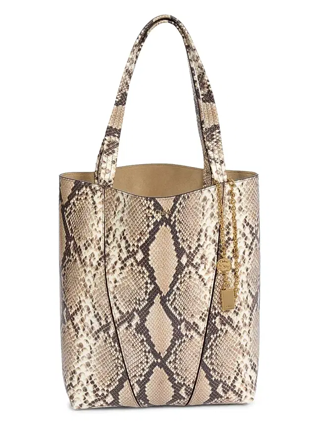 Chloé Women's Spin  Snakeskin-Embossed Leather Tote Bag - Dusty Beige