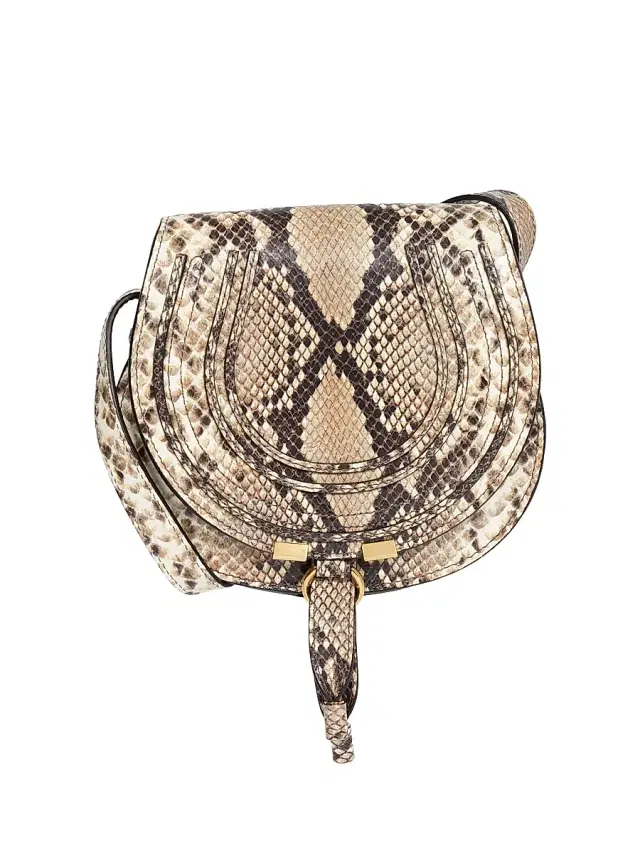 Women's Marcie  Snake-Embossed Printed Leather Saddle Bag - Dusty Beige
