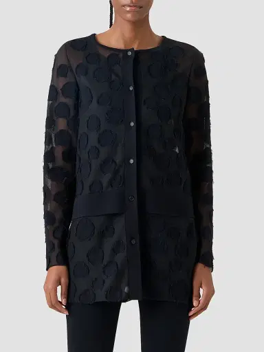 Akris punto Women's Polka Dot Intarsia-Knit Tulle Cardigan - Black - Size 14 | Thumbnail 4