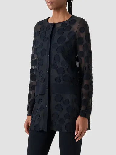 Akris punto Women's Polka Dot Intarsia-Knit Tulle Cardigan - Black - Size 14 | Thumbnail 6