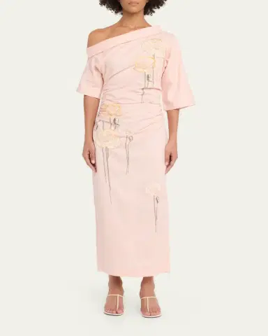 BERNADETTE Bowery Off-The-Shoulder Check Seersucker Asymmetric Dress | Thumbnail 2