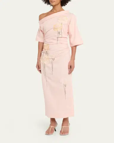 BERNADETTE Bowery Off-The-Shoulder Check Seersucker Asymmetric Dress | Thumbnail 4