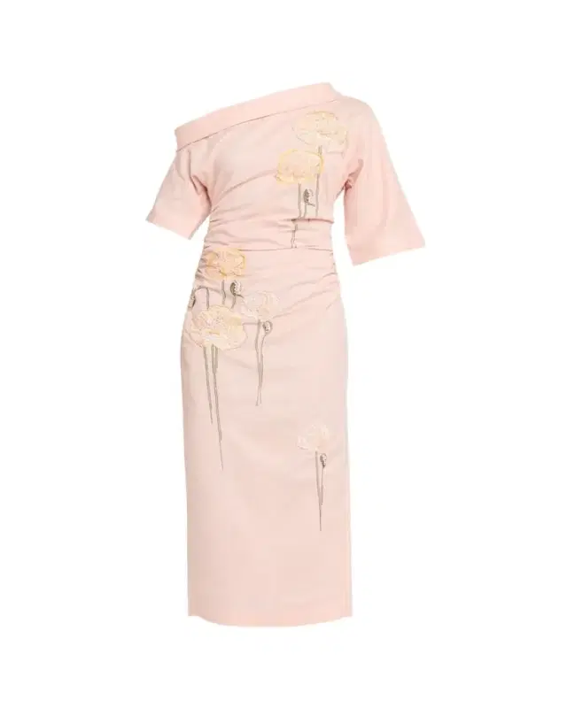 BERNADETTE Bowery Off-The-Shoulder Check Seersucker Asymmetric Dress