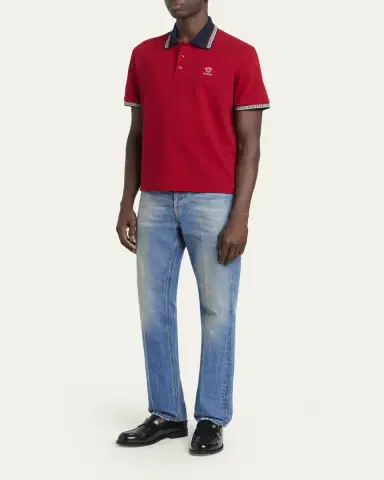 Versace Men's Greca-Trim Cotton Pique Medusa Polo Shirt | Thumbnail 2 Versace Men's Greca-Trim Cotton Pique Medusa Polo Shirt | Thumbnail 2