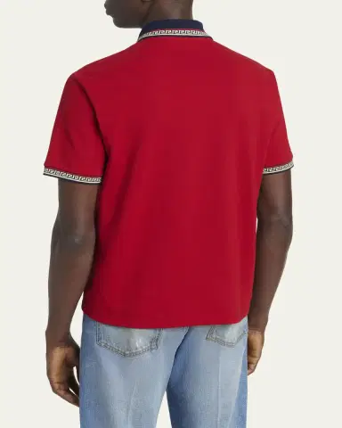Versace Men's Greca-Trim Cotton Pique Medusa Polo Shirt | Thumbnail 3 Versace Men's Greca-Trim Cotton Pique Medusa Polo Shirt | Thumbnail 3