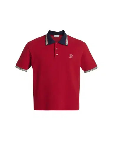 Versace Men's Greca-Trim Cotton Pique Medusa Polo Shirt | Thumbnail 1 Versace Men's Greca-Trim Cotton Pique Medusa Polo Shirt | Thumbnail 1