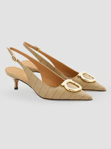 Ferragamo Women's Sara 40MM Croc-Print Leather Slingback Pumps | Thumbnail 4