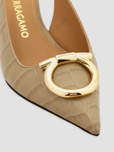 Ferragamo Women's Sara 40MM Croc-Print Leather Slingback Pumps | Thumbnail 7