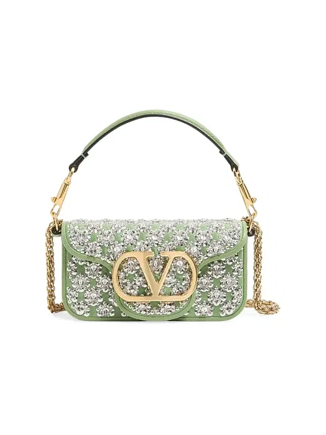 Valentino Garavani Women's Locò  Embroidered Shoulder Bag - Mint Crystal