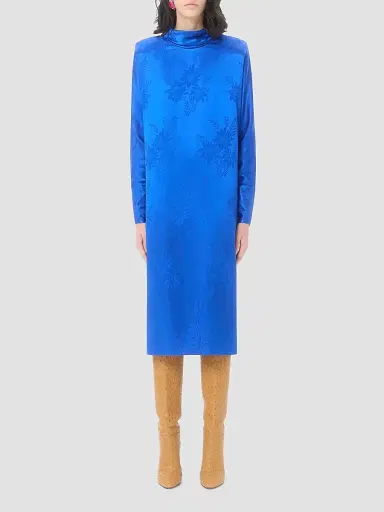 Valentino Garavani Women's Midi Dress in Shiny-Matte Flowerism Sunflowers Jacquard - Cobalt | Thumbnail 2