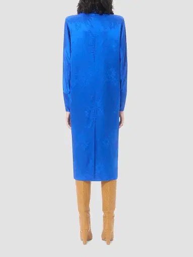 Valentino Garavani Women's Midi Dress in Shiny-Matte Flowerism Sunflowers Jacquard - Cobalt | Thumbnail 4