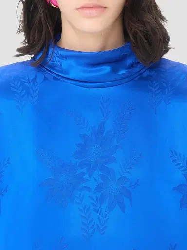 Valentino Garavani Women's Midi Dress in Shiny-Matte Flowerism Sunflowers Jacquard - Cobalt | Thumbnail 6
