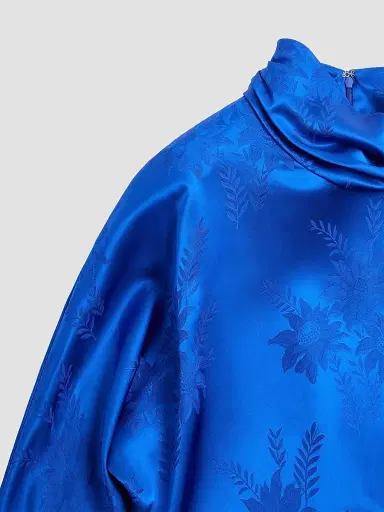 Valentino Garavani Women's Midi Dress in Shiny-Matte Flowerism Sunflowers Jacquard - Cobalt | Thumbnail 7
