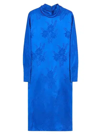 Valentino Garavani Women's Midi Dress in Shiny-Matte Flowerism Sunflowers Jacquard - Cobalt | Thumbnail 1