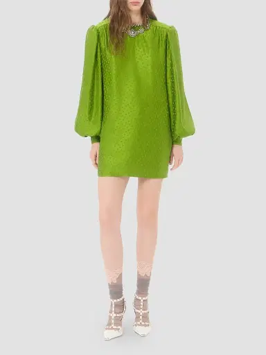 Valentino Garavani Women's Embroidered Silk-Linen Plus De Pois Jacquard Top - Avocado | Thumbnail 2