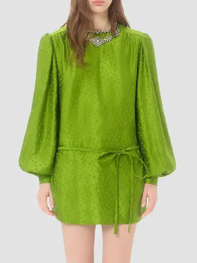 Valentino Garavani Women's Embroidered Silk-Linen Plus De Pois Jacquard Top - Avocado | Thumbnail 3