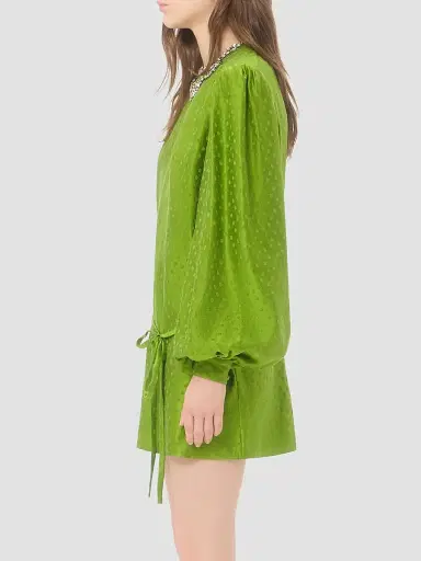 Valentino Garavani Women's Embroidered Silk-Linen Plus De Pois Jacquard Top - Avocado | Thumbnail 4