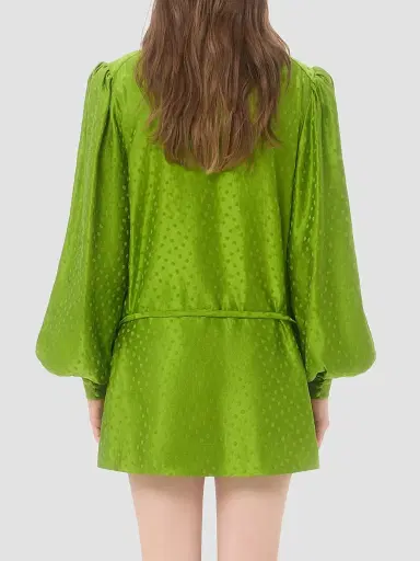 Valentino Garavani Women's Embroidered Silk-Linen Plus De Pois Jacquard Top - Avocado | Thumbnail 5