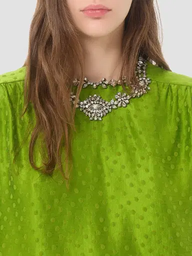 Valentino Garavani Women's Embroidered Silk-Linen Plus De Pois Jacquard Top - Avocado | Thumbnail 6