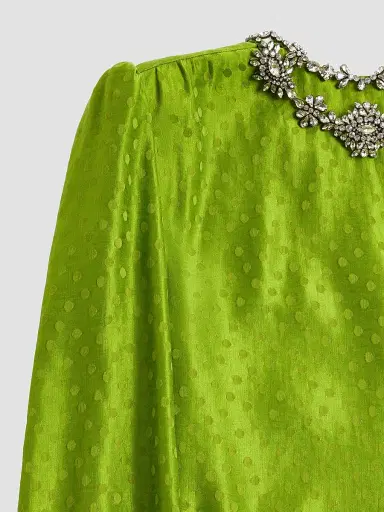 Valentino Garavani Women's Embroidered Silk-Linen Plus De Pois Jacquard Top - Avocado | Thumbnail 7