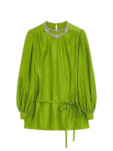 Valentino Garavani Women's Embroidered Silk-Linen Plus De Pois Jacquard Top - Avocado | Thumbnail 1