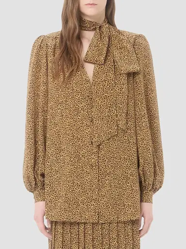 Valentino Garavani Women's Crepe De Chine Shirt with Micromacula Print - Animal Print - Size 0 | Thumbnail 3