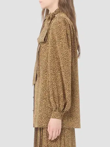 Valentino Garavani Women's Crepe De Chine Shirt with Micromacula Print - Animal Print - Size 0 | Thumbnail 4