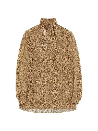 Valentino Garavani Women's Crepe De Chine Shirt with Micromacula Print - Animal Print - Size 0 | Thumbnail 1