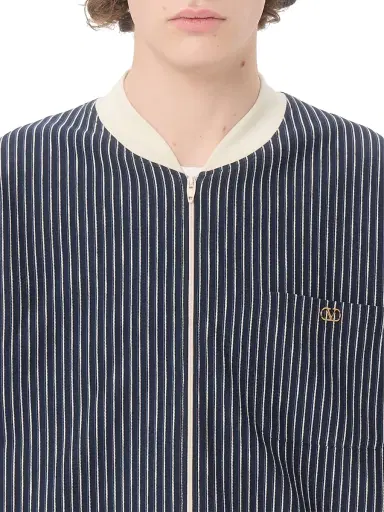 Valentino Garavani Men's Viscose Sweatshirt with Striped Vlogo - Navy Butter - Size Small | Thumbnail 6