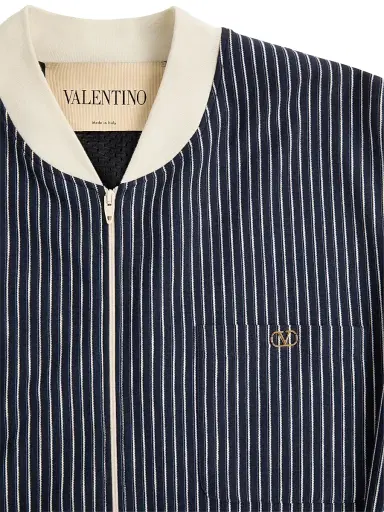 Valentino Garavani Men's Viscose Sweatshirt with Striped Vlogo - Navy Butter - Size Small | Thumbnail 7