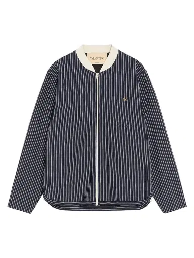 Valentino Garavani Men's Viscose Sweatshirt with Striped Vlogo - Navy Butter - Size Small | Thumbnail 1