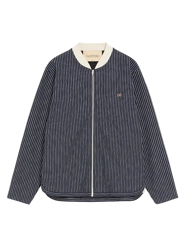 Valentino Garavani Men's Viscose Sweatshirt with Striped Vlogo - Navy Butter