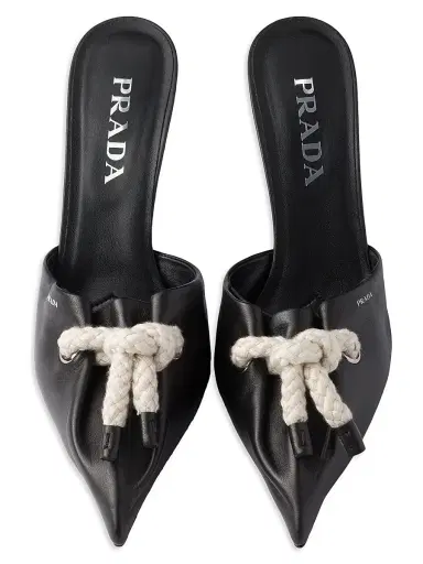 Prada Women's Nappa Leather 85MM Mules with Cord Detail | Thumbnail 3 Prada Women's Nappa Leather 85MM Mules with Cord Detail | Thumbnail 3