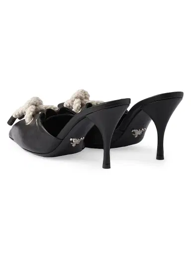 Prada Women's Nappa Leather 85MM Mules with Cord Detail | Thumbnail 4 Prada Women's Nappa Leather 85MM Mules with Cord Detail | Thumbnail 4