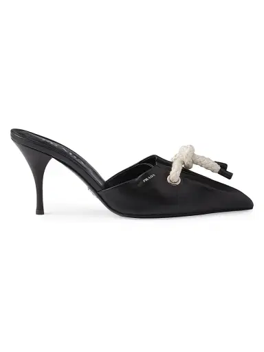 Prada Women's Nappa Leather 85MM Mules with Cord Detail - Black - Size 9.5 | Thumbnail 1