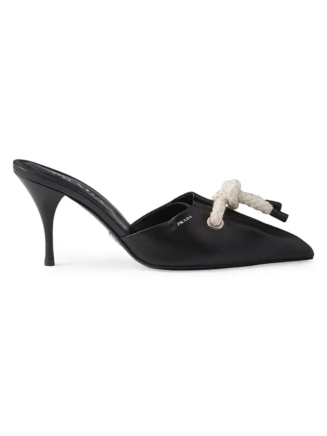 Prada Women's Nappa Leather 85MM Mules with Cord Detail - Black