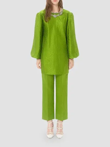Valentino Garavani Women's Jacquard Pants in Silk-Linen - Avocado - Size 8 | Thumbnail 2 Valentino Garavani Women's Jacquard Pants in Silk-Linen - Avocado - Size 8 | Thumbnail 2