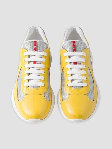 Prada Men's Patent Leather and Technical Fabric America's Cup Sneakers - Yellow | Thumbnail 2