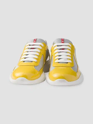Prada Men's Patent Leather and Technical Fabric America's Cup Sneakers - Yellow | Thumbnail 4